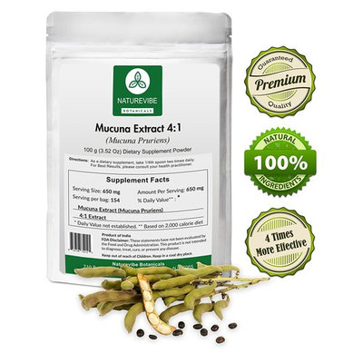 Naturevibe Botanicals Mucuna Extract 4:1 (100 Grams) - 4 x More Effective - Boosts Testosterone, Prostate Health, Urinary Tract Health - 100% Pure and Natural