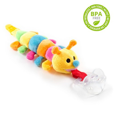 BabyHuggle Caterpillar Pacifier - Stuffed Animal Toy with Detachable Silicone Baby Dummy, Binky Clip Leash & Squeaky