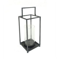 Benzara Marvelous Rectangular Glass And Metal Lantern, Black And Clear