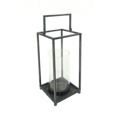 Benzara Marvelous Rectangular Glass And Metal Lantern, Black And Clear