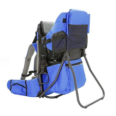 Clevr Cross Country Baby Backpack Carrier with Stand and Sun Visor Shade Child Kid toddler, Lightweight - 5lbs, Blue, Upgraded Foot Straps,