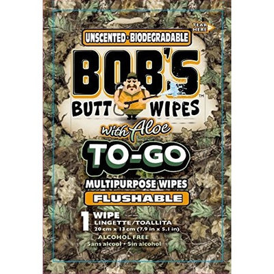 Bob’s to-Go Wipes, Individually Wrapped Butt Wipes for Travel, Unscented Biodegradable Flushable Multipurpose Wipes, 24 Pack