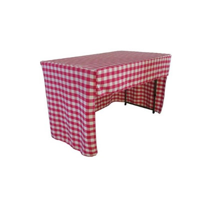 LA Linen TCcheck-OB-fit-96x30x30-FuchsiaK49 Open Back Fitted Checkered Classroom Tablecloth White & Fuchsia - 96 x 30 x 30 in.