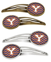 Letter Y Chevron Blue and Orange #3 Set of 4 Barrettes Hair Clips CJ1060-YHCS4