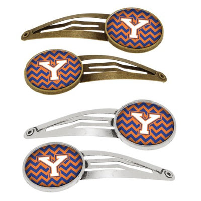 Letter Y Chevron Blue and Orange #3 Set of 4 Barrettes Hair Clips CJ1060-YHCS4