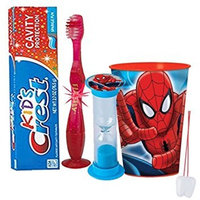 Marvel Spider-Man Inspired Boys 4pc Bright Smile Oral Hygiene Set! Flashing Lights Toothbrush, Toothpaste, Brushing Timer & Mouthwash Rise Cup! Plus Bonus