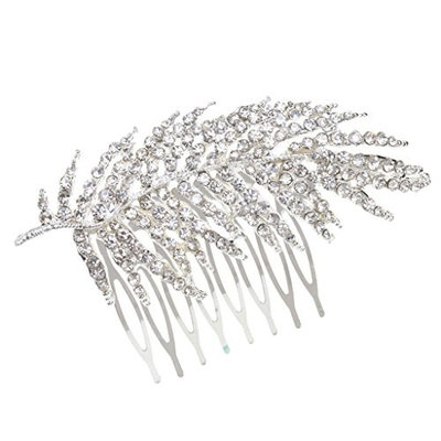 MonkeyJack Stunning Bridal Wedding Crystal Rhinestone Feather Hair Comb Clip