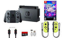Nintendo Switch Bundle (6 items): 32GB Console Gray Joy-con, 128GB Micro SD Card, Nintendo Joy-Con (L/R) Wireless Controllers Yellow, Just Dance 2017, Type C Cable, and HDMI Cable