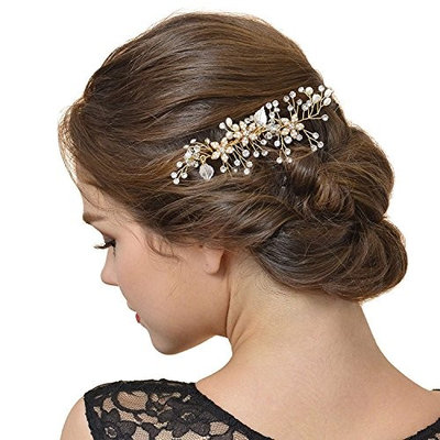 Vintage Wedding Hair Comb for Brides Crystal Simulated Pearl Bridal Hair Accessories (155.5cm)
