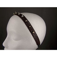 Dark Brown faux leather rivet spike stud headband stretch elastic spiked studded