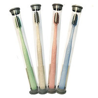 4 Pack Bamboo Charcoal Toothbrush Semilyn Wheat Straw Toothbrush Eco-Friendly ergonomic Soft Bristles Toothbrush Small Heads Superfine Teeth Comfortable for Sensitive Gums for Kid and Adult