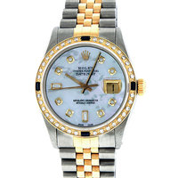 Pre-Owned Rolex Mens Datejust Steel & 18K Yellow Gold MOP Diamond & Sapphire Watch 16013 Jubilee