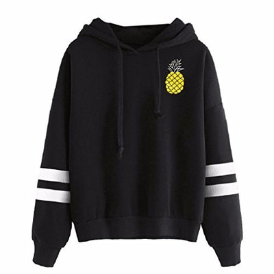Women Round Neck Pineapple Print Casual Stripe Long Sleeve Casual Sweatshirt Pullover Tops