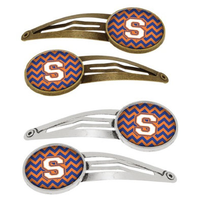 Letter S Chevron Blue and Orange #3 Set of 4 Barrettes Hair Clips CJ1060-SHCS4