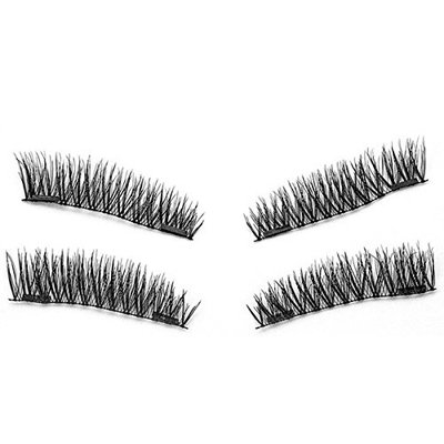 SODIAL 1 pair / 4pcs Natural Double magnetic 3D Long Magnetic Fal Eyelashes Soft Eye Makeup Eye Lash Extension Make Up Tools KS01-S