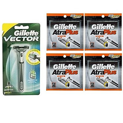 Vector Plus Razor Handle + Atra Plus Refill Razor Blades 10 ct. (Pack of 4) + FREE Assorted Purse Kit/Cosmetic Bag Bonus Gift