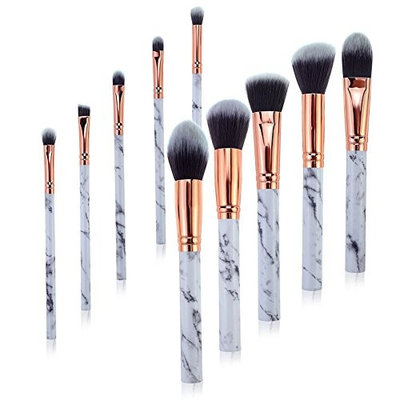 Dilla Beauty 10 Pcs Set Marble Makeup Brushes Powder Brush Eyeshadow Brushes Plastic Handle Professional Makeup Brush Set Blush Brush Concealer Eyeliner Lip Brush Flat Foundation Brush Face Brush set