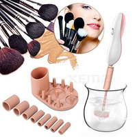 Electric Auto Makeup Brush Cleaner Dryer – Energy Saving, Quieter, Shock Free - Washing Cosmetic Brush Spinner, Rotating Cleaning Brush Tool with 8 Rubber Collars - Clean Dry in 10-30 Seconds (pink)
