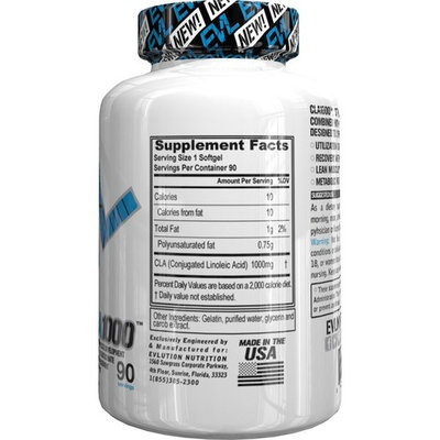 Evlution Nutrition CLA 1000 Conjugated linoleic acid, 90 Serving Soft Gel, Weight Loss Supplement, Stimulant-Free