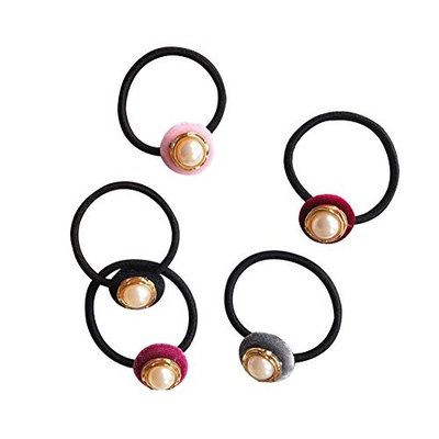LAMEIDA 5 Pcs Elegant Ponytail Holders Elastic and Stretchy Hair Ties Thick Hair Rope Band with Velvet Pearl Decoration