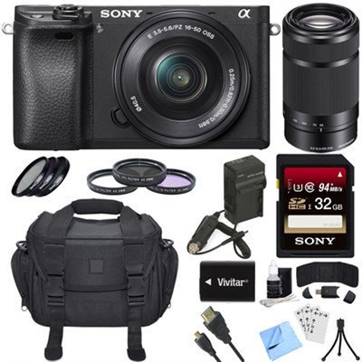 Sony ILCE-6300 a6300 4K Mirrorless Digital Camera w/ 16-50mm + 55-210mm Lens Bundle