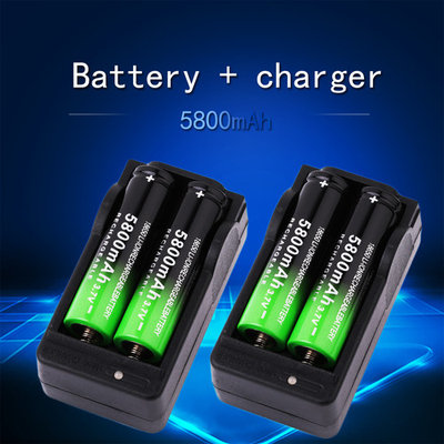 4PCS 5800mah 18650 Battery 3.7V Rechargeable Li-Ion & 2PCS Dual Smart Charger