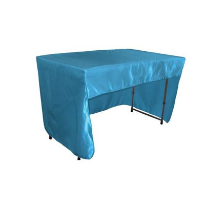 LA Linen TCbridal-OB-fit-48x30x30-TurquoiseB52 Open Back Fitted Bridal Satin Classroom Tablecloth Turquoise - 48 x 30 x 30 in.