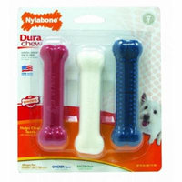 Nylabone Dura Chew Bones - Assorted Flavors 3 Pack - Peanut Butter, Chicken & Bacon Flavors - (Dogs up to 25 lbs) - Pack of 4