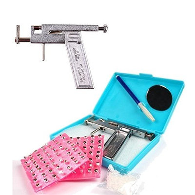 Wowlife Professional Steel Ear Eyes Lips Nose Navel Body Ring Piercing Gun with 49 Pair Studs Set