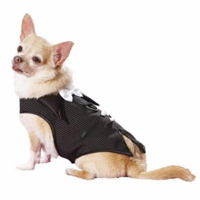 HP505 Pinstripe Doggie Tuxedo Vest Harness Fully Lined, Black & White - Large