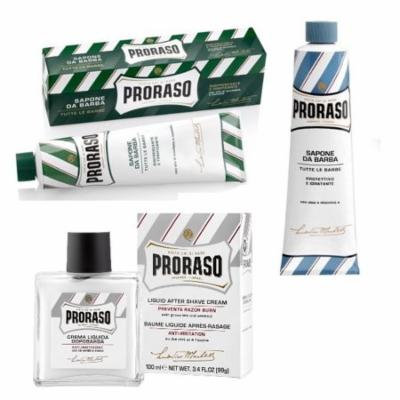 Proraso Shaving Cream, Menthol & Eucoplytus 150 ml + Proraso Shaving Cream, Aloe & Vitamin E 150 ml + Proraso Liquid After Shave Cream, 3.4 Ounce + Old Spice Deadlock Spiking Glue, Travel Size, .84 Oz