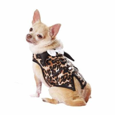HP504 Doggie Leo Print Tuxedo Vest Harness Fully Lined, Leopard - XXS