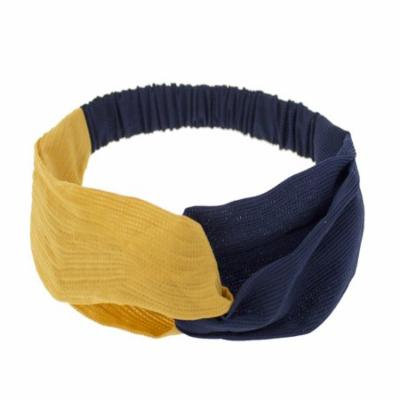 Stylish Womens Girls Two Tone Twisted Knot Headband Head Wrap Elastic Turban (2 Pack, Yellow+Navy)