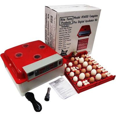 RITE FARM PRODUCTS 3600 PRO DIGITAL 144 QUAIL 36 CHICKEN EGG INCUBATOR KIT TURNER FAN