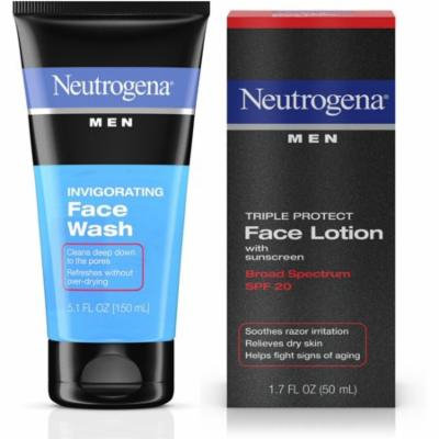 Neutrogena Men Triple Protect Face Lotion With Sunscreen, SPF 20 1.70 oz & Neutrogena Men Oil-Free Invigorating Foaming