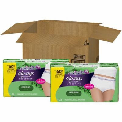 Always Discreet Incontinence Underwear for Women, Maximum, L, 56 Ct