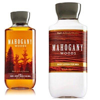 bath and body works men gift set, lotion, 2 in 1 hair body wash, mahogany woods