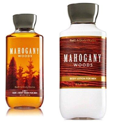 bath and body works men gift set, lotion, 2 in 1 hair body wash, mahogany woods