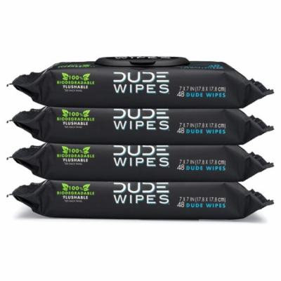 DUDE Wipes, Flushable Wipes, 4 Unscented Wet Wipes Dispenser Packs (192 Ct)