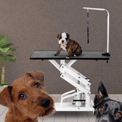 iKayaa Metal Z-Lift Adjustable Hydraulic Pet Dog Grooming Table W/ Arm & Noose 100KG Capacity Static-Free Board Dog Supplies