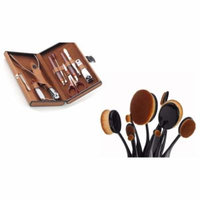 10Pcs Professional Oval Makeup Brushs With Manicure Set