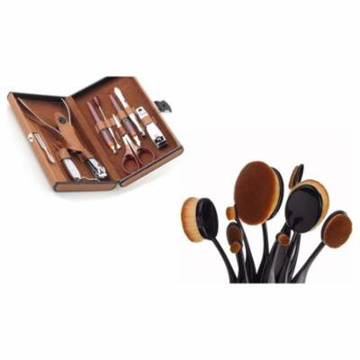 10Pcs Professional Oval Makeup Brushs With Manicure Set