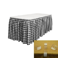 LA Linen SKTcheck30x29-15Lclips-BlackK24 Oversized Checkered Table Skirt with 15 L-Clips White & Black - 30 ft. x 29 in.