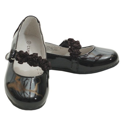L'Amour Black Patent Floral Dress Shoe Toddler Girl 5-Little Girl 2