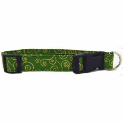 Metallic Gold Scrolls on Green Dog Collar - Size - Small