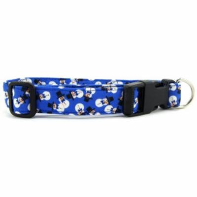 Dark Blue Tossed Snowmen Dog Collar - Size - Small