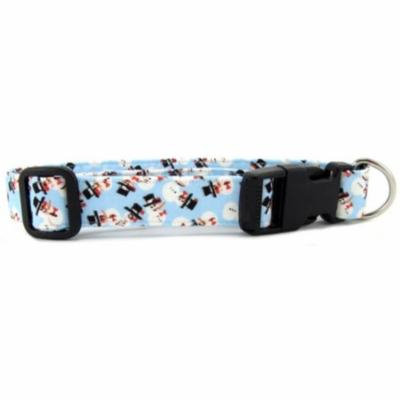 Light Blue Tossed Snowmen Dog Collarpt - Size - Small