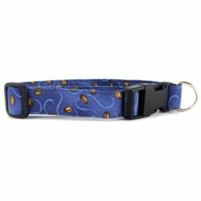 Coffee Beans on Blue Dog Collar - Size - Large