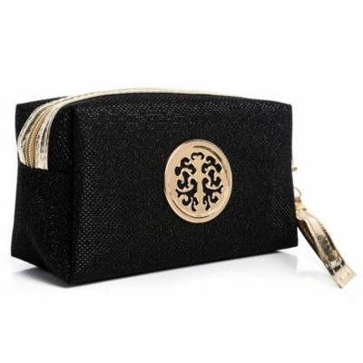 Pure Color Glitter Pattern Cosmetic Bag Travelling Toiletries Storage Bag - Black