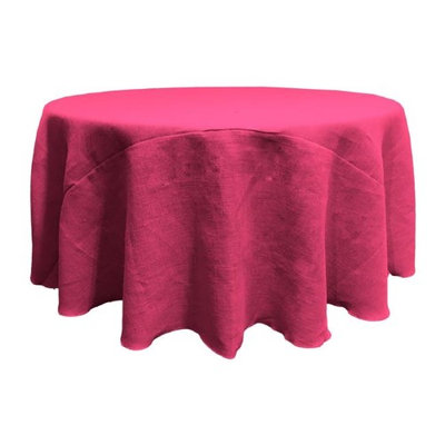 LA Linen TCBurlap120R-Fuschia Round Dyed Natural Burlap Tablecloth Fuchsia - 120 in.
